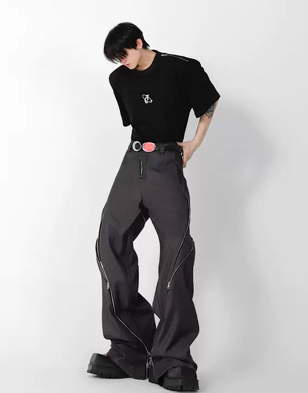 side zipper flared pants  US1853