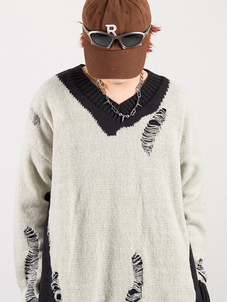 white damage sweater  US1510