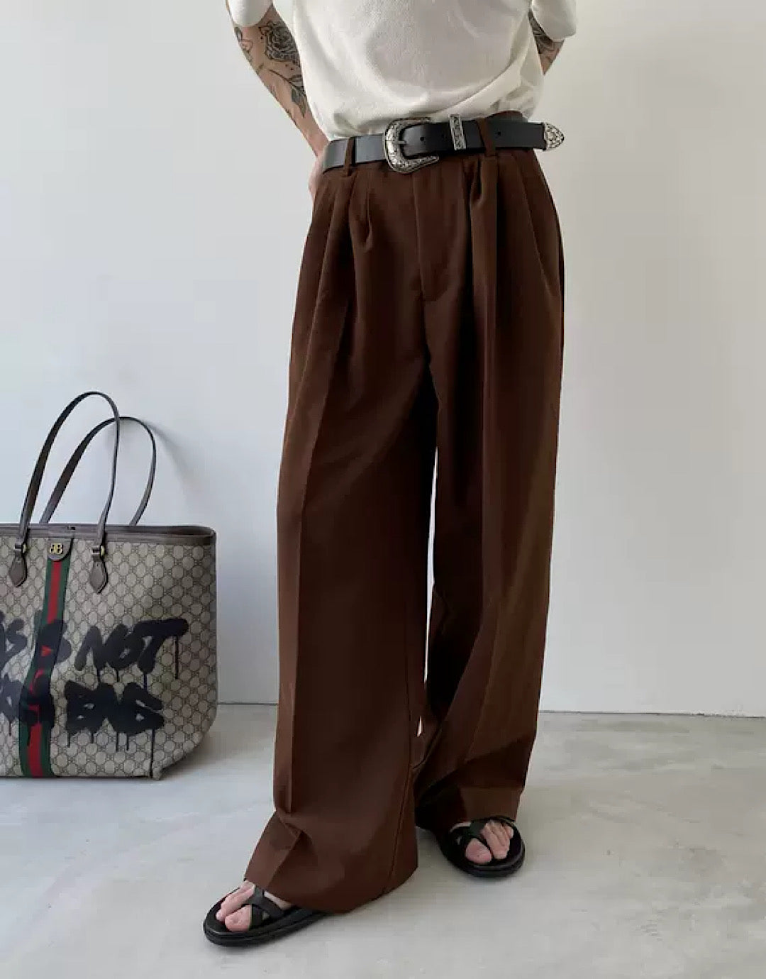 droop wide brown pants  US1948