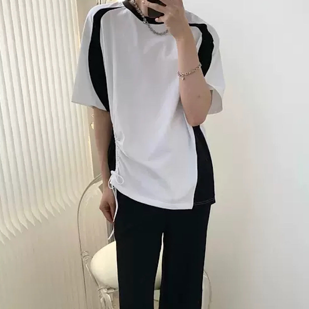 diaphragm slit white short T-shirt  US1416