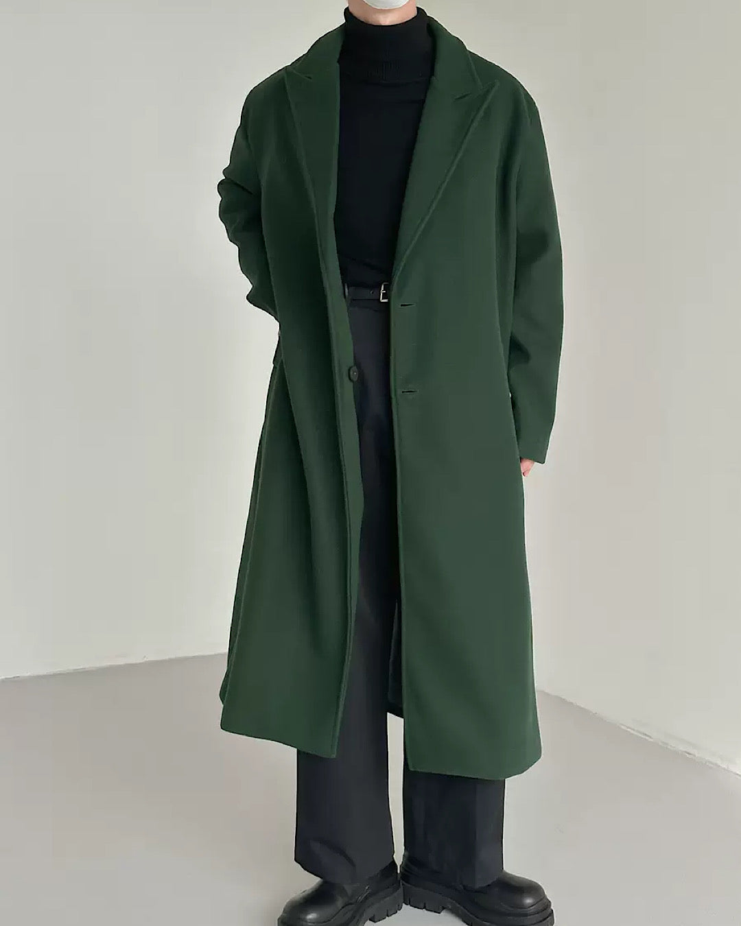 loose straight green coat  US1729