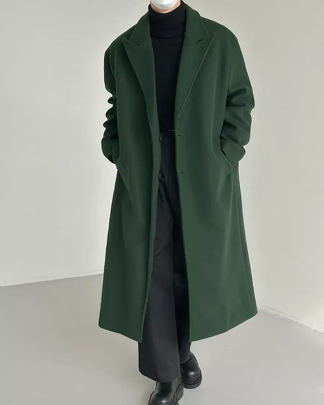 loose straight green coat  US1729