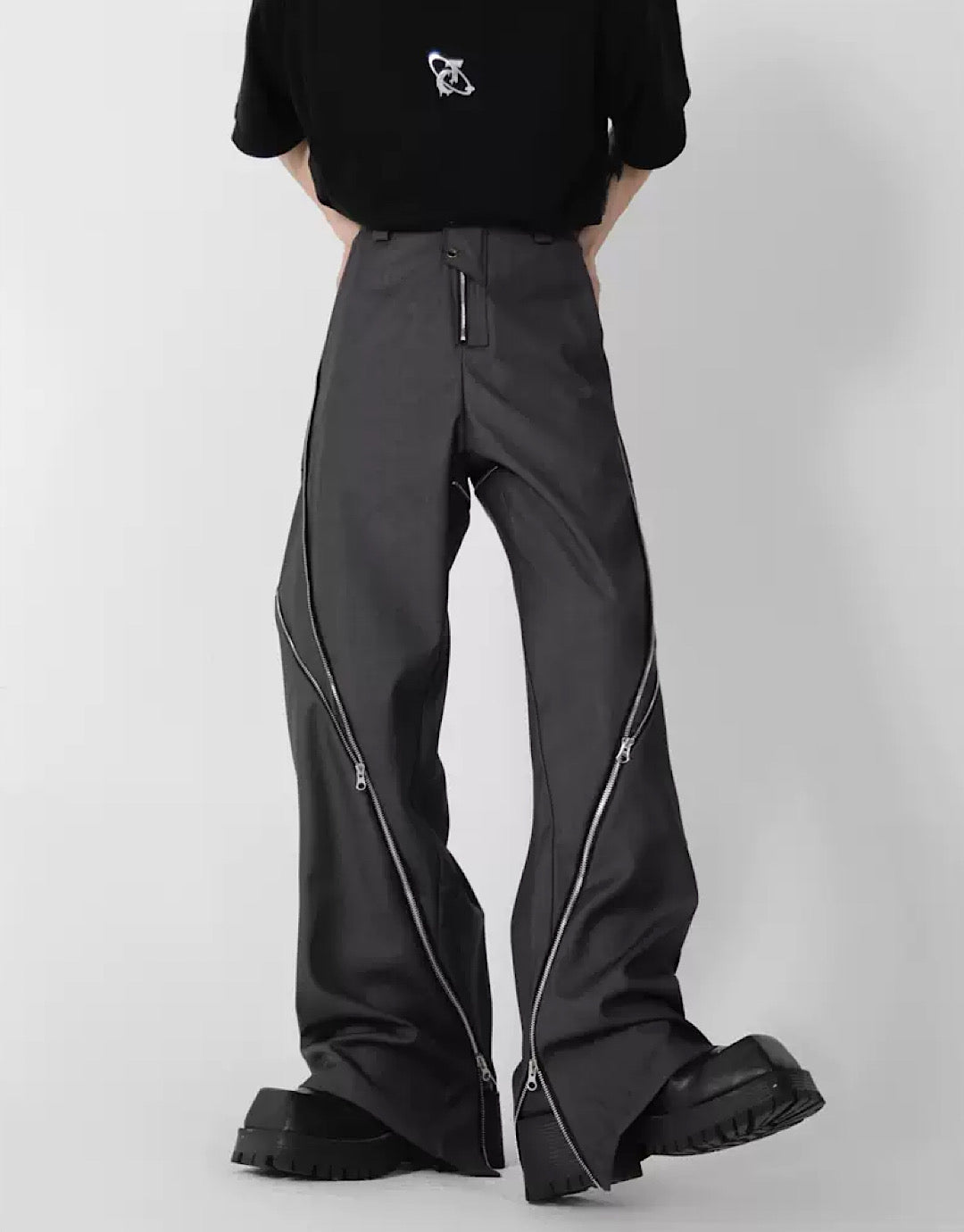 side zipper flared pants  US1853