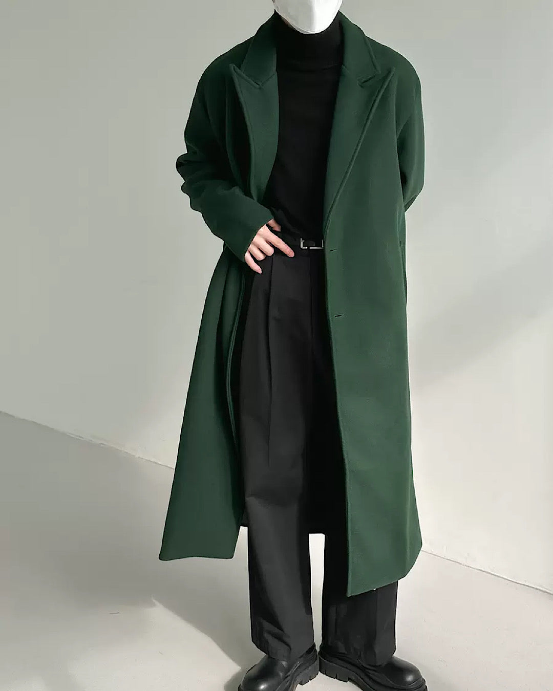 loose straight green coat  US1729