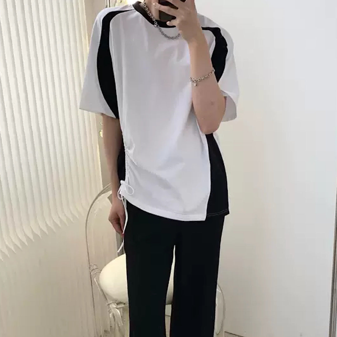 diaphragm slit white short T-shirt  US1416