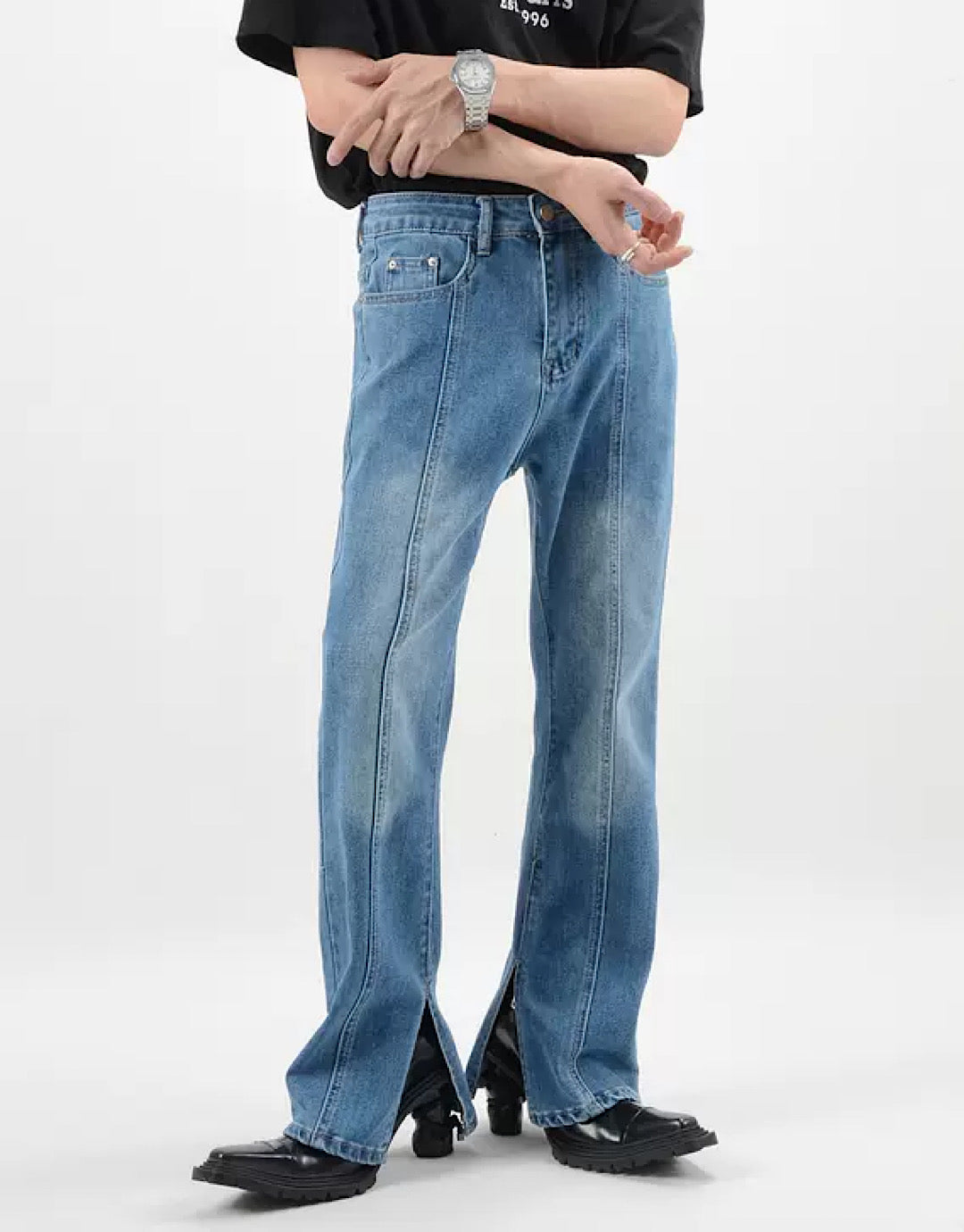 line slit flared denim  US1999