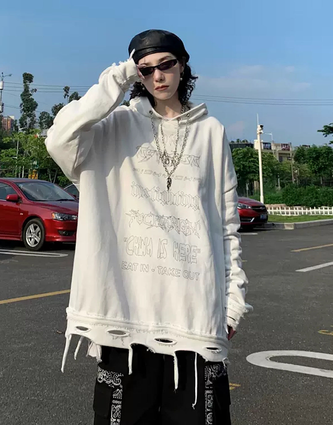 street damage oversize hoodies  US1236