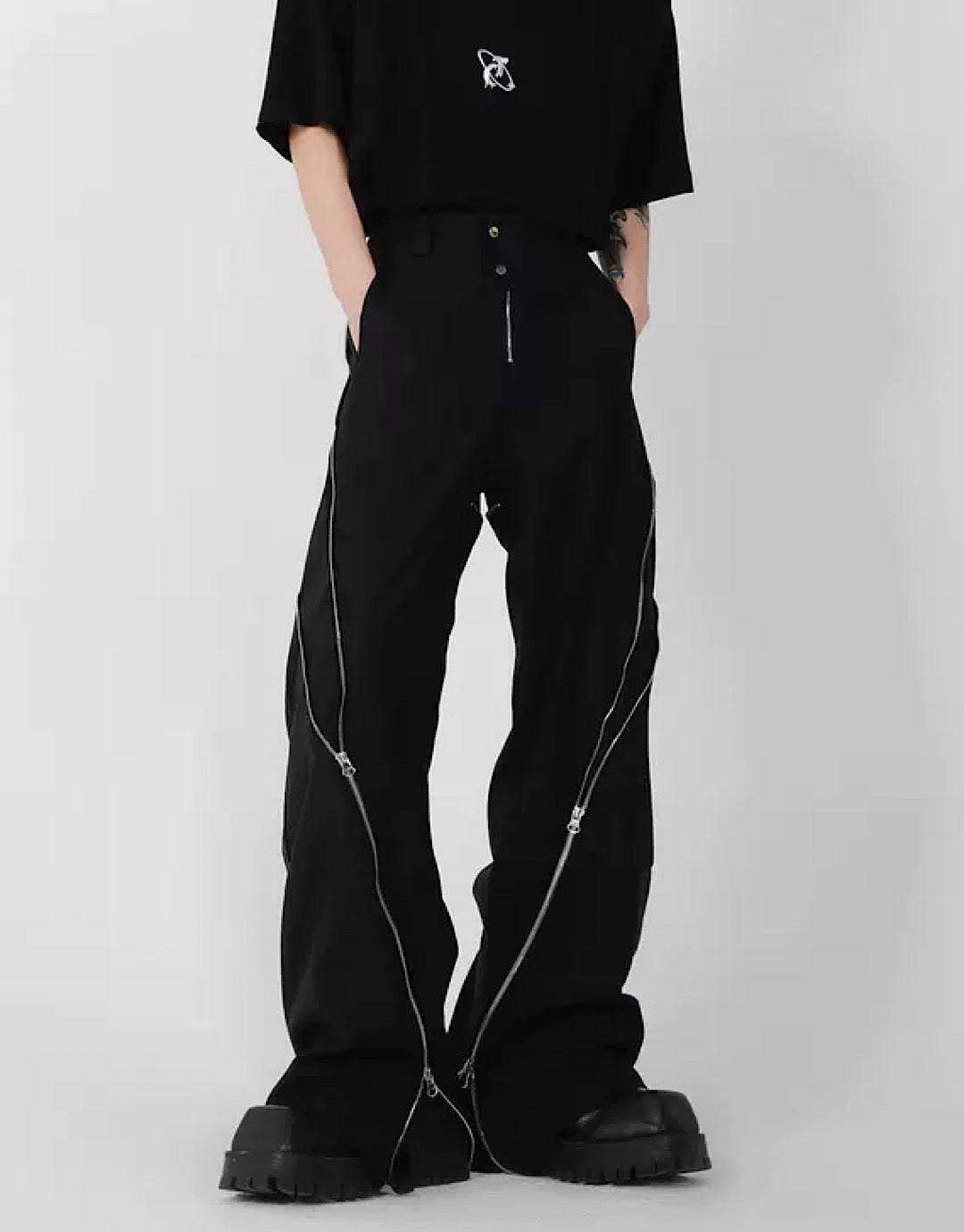 side zipper flared pants  US1853