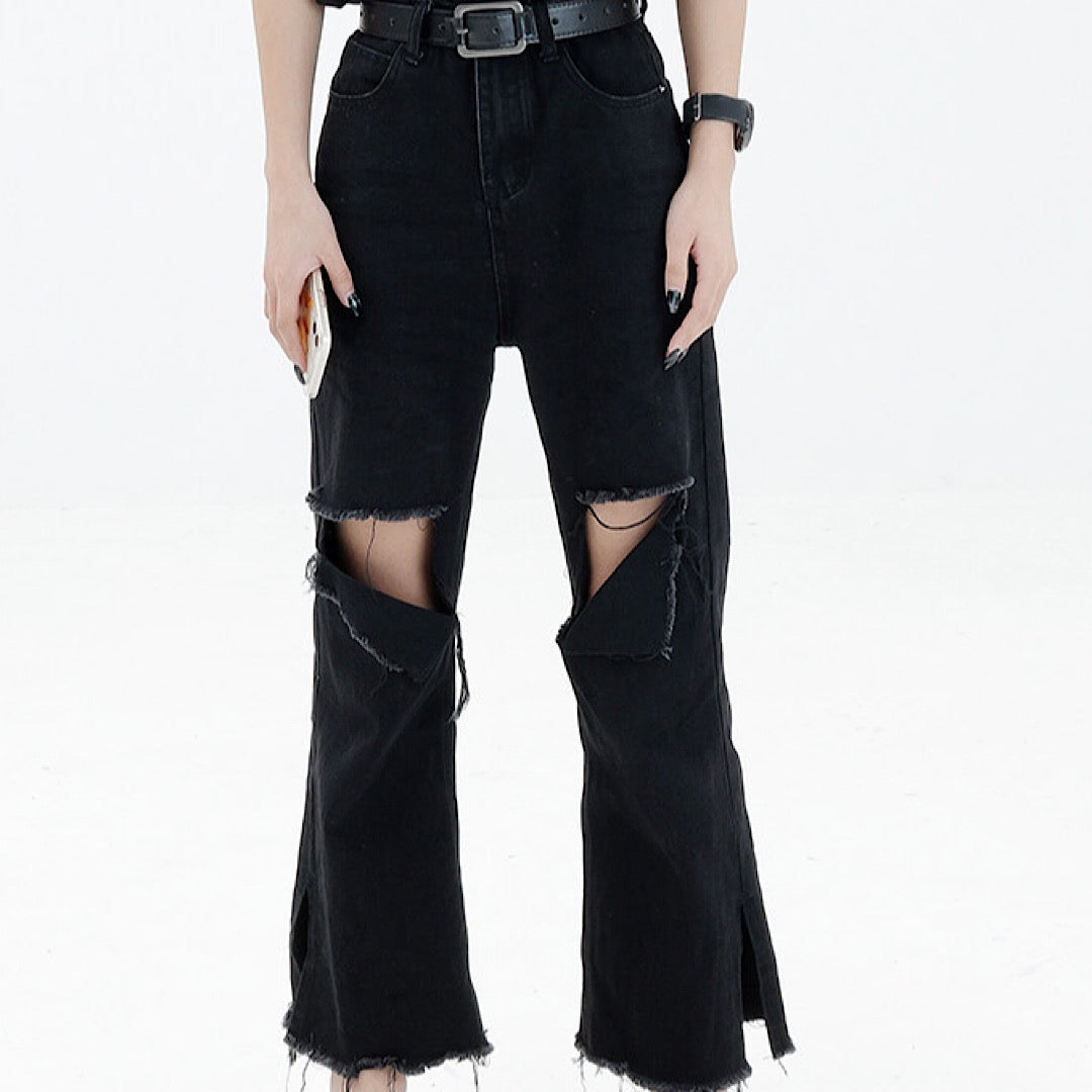 straight damage jeans  US1605