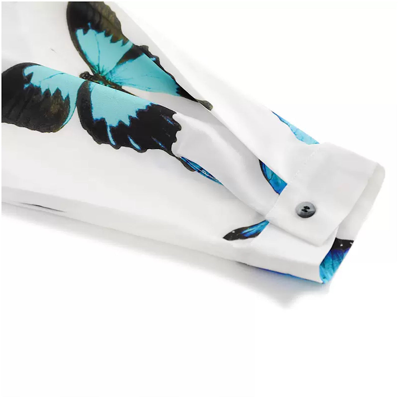 blue butterfly white shirt  US1089