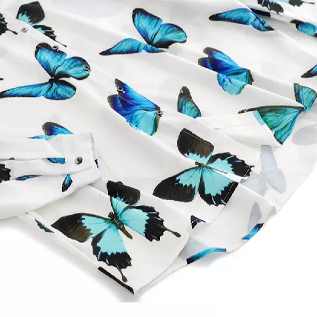 blue butterfly white shirt  US1089