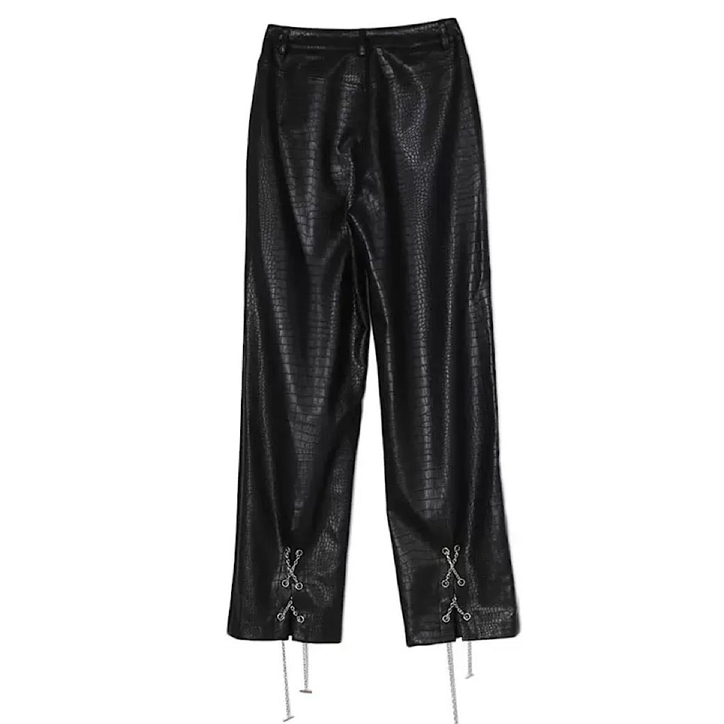 straight leather pants  US1419