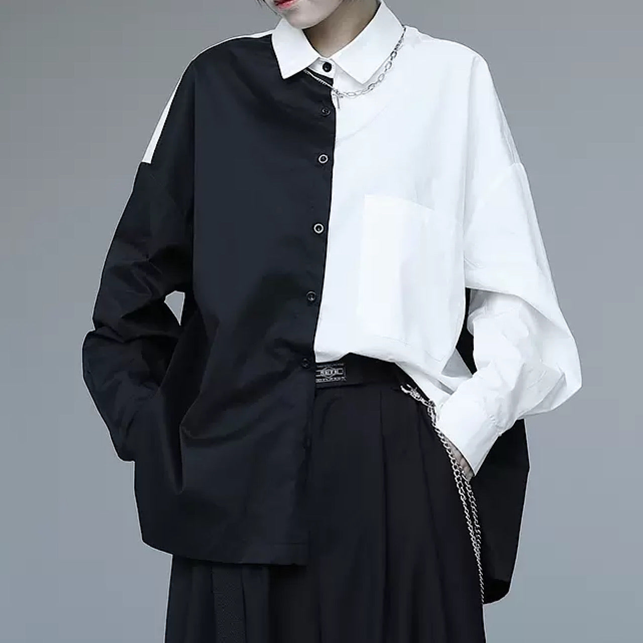 two-tone design long shirt  US1417