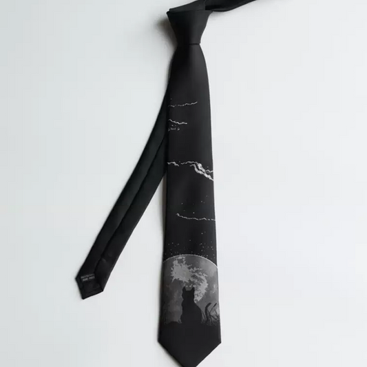 cat moon black necktie  US1066