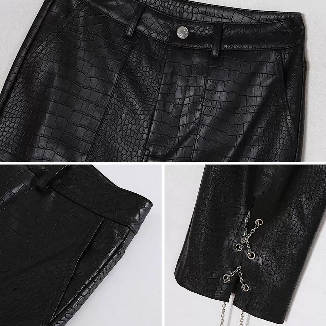 straight leather pants  US1419