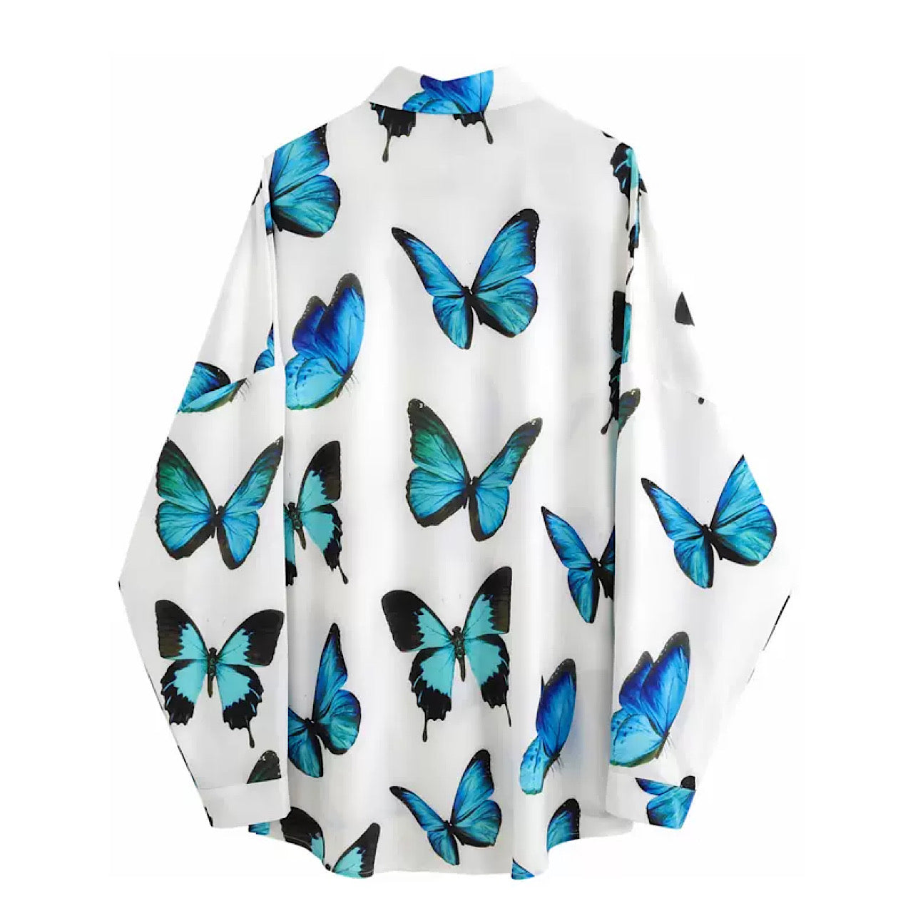 blue butterfly white shirt  US1089