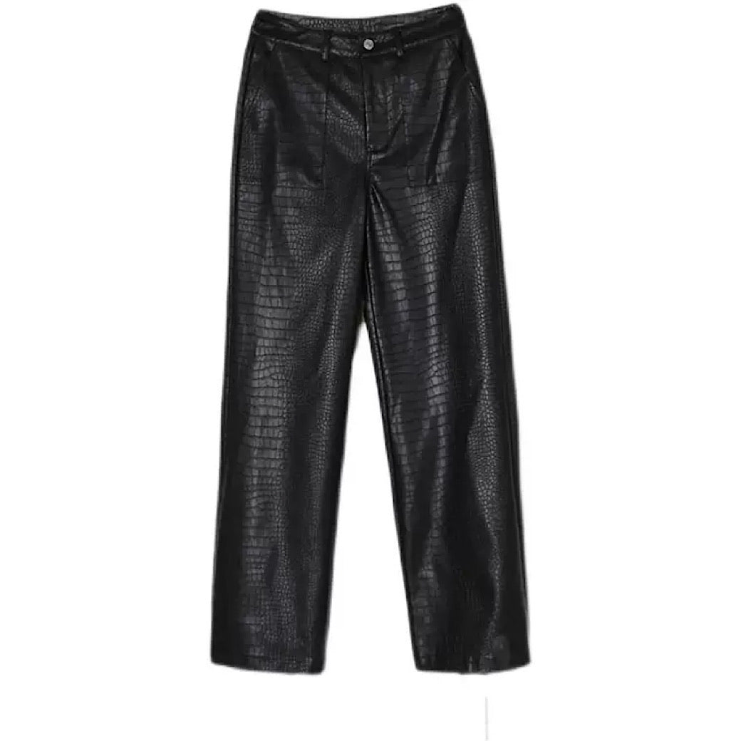 straight leather pants  US1419