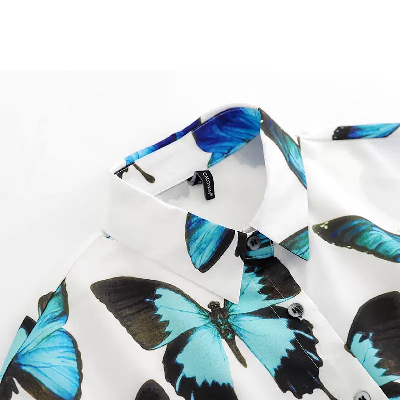 blue butterfly white shirt  US1089