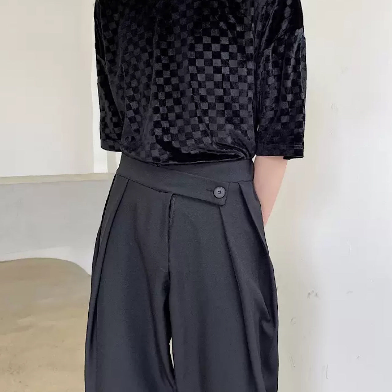 cross waist wide pants  US1178