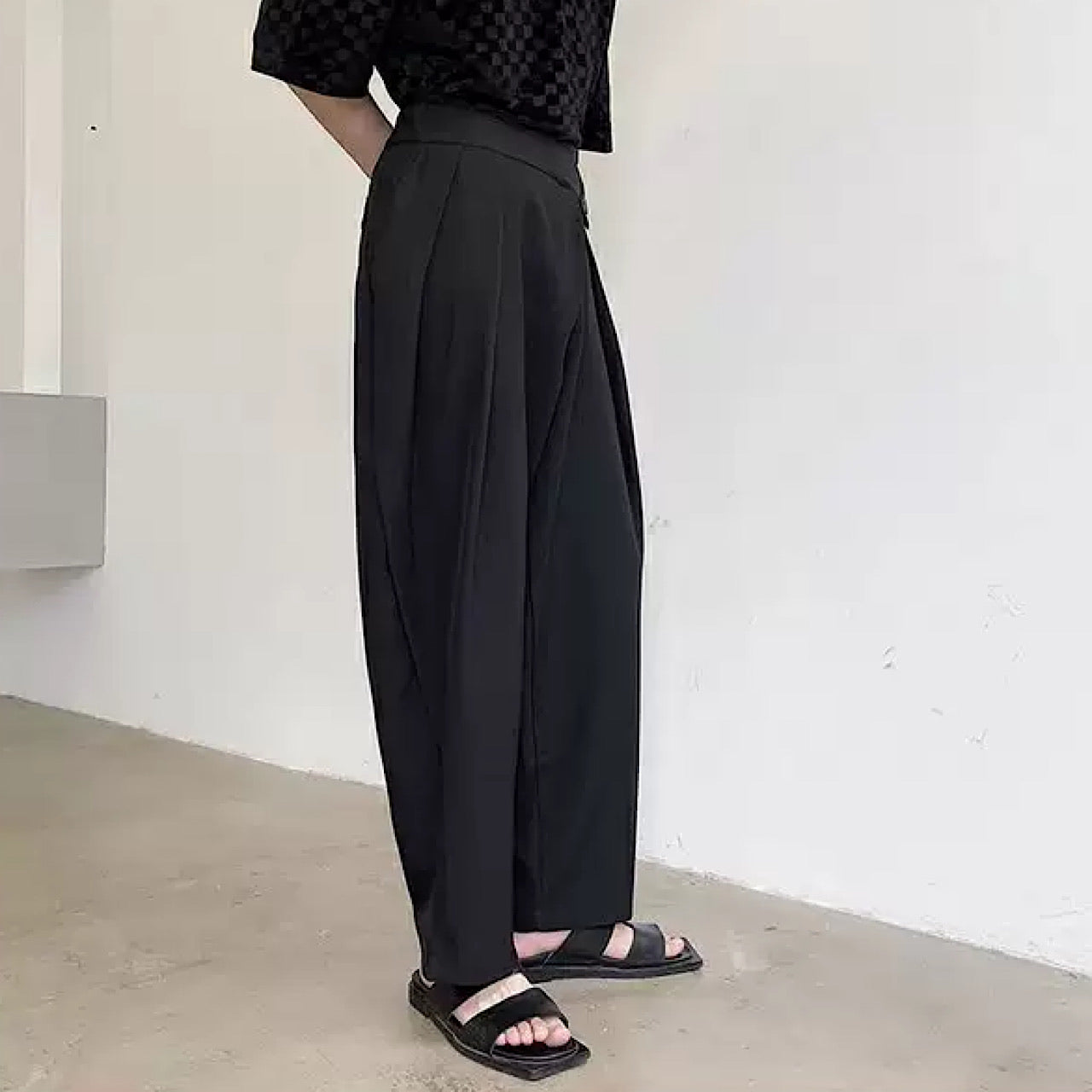 cross waist wide pants  US1178