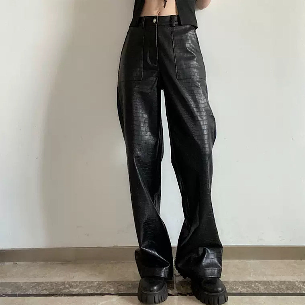 straight leather pants  US1419