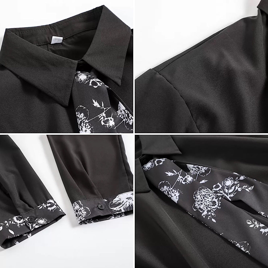 black shirt with paisley tie  US1531