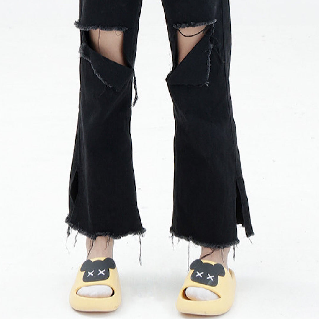 straight damage jeans  US1605