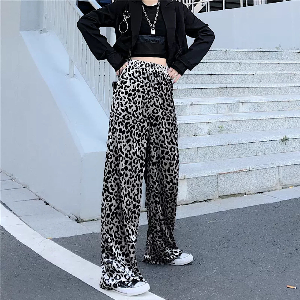 leopard print wide pants  US1350