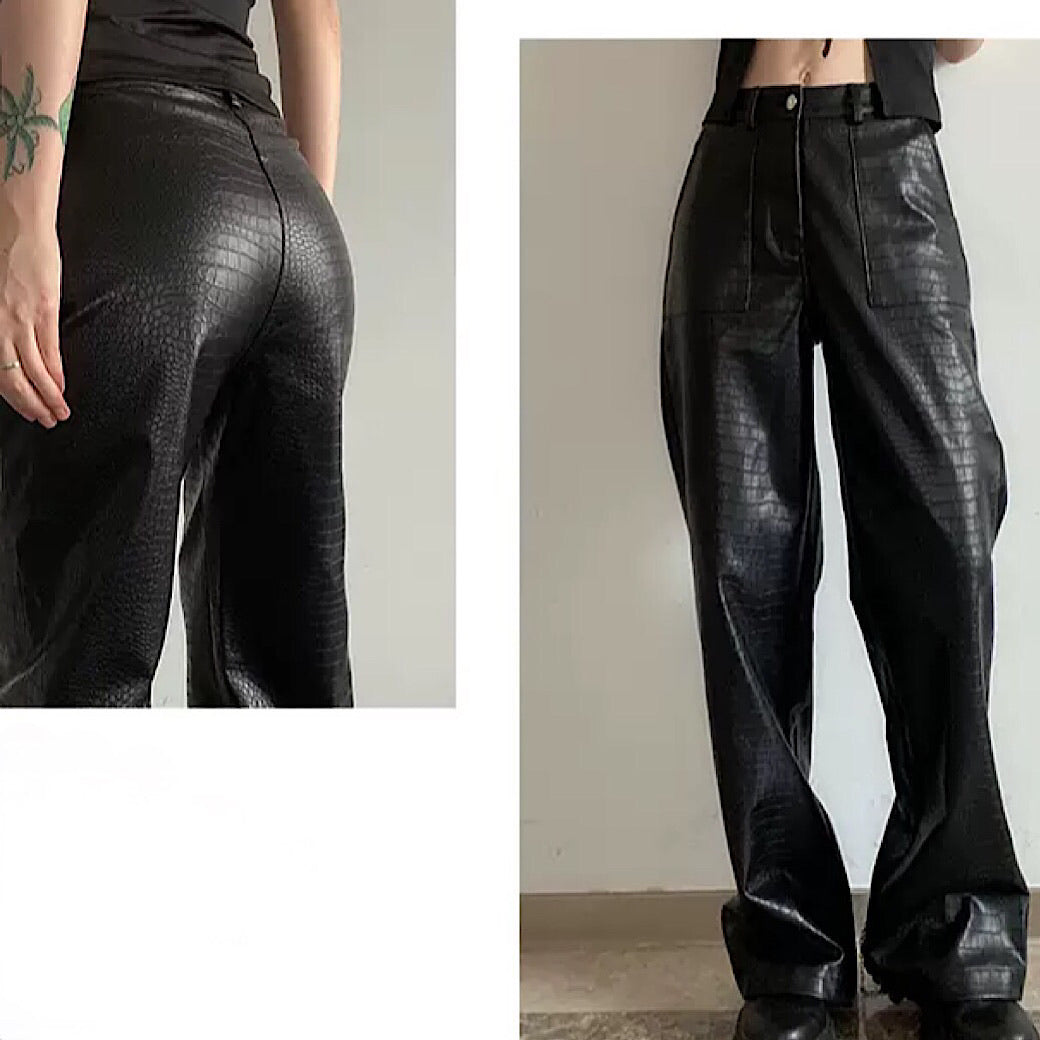 straight leather pants  US1419