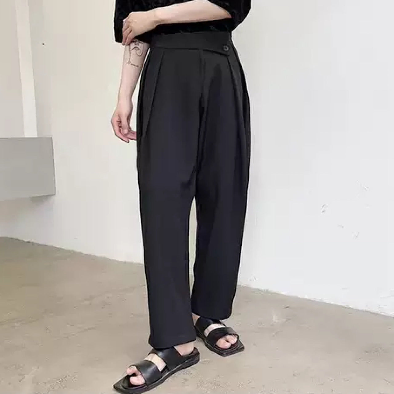 cross waist wide pants  US1178