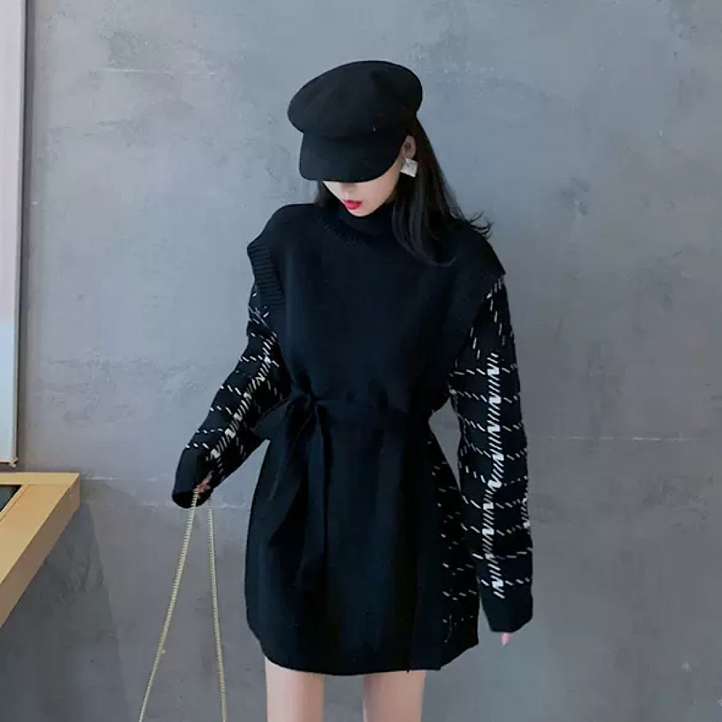 sleeve check design one-piece  US1566