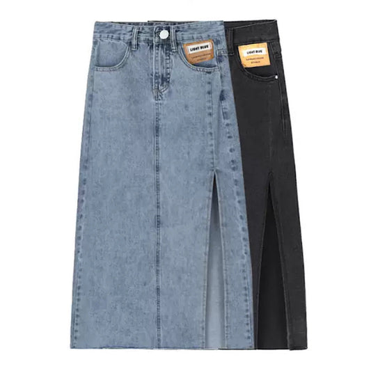 side slit vintage denim skirt  US1574