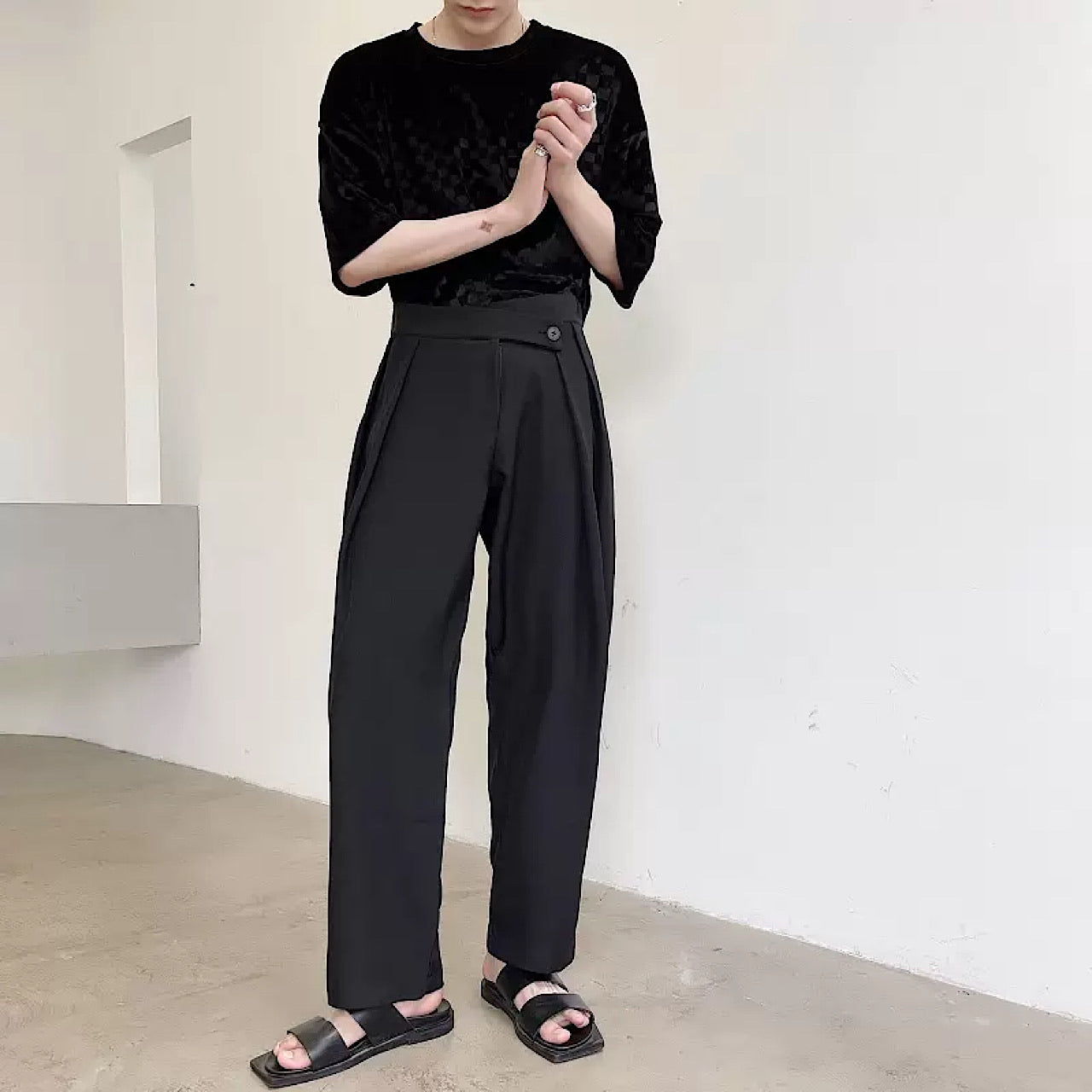 cross waist wide pants  US1178